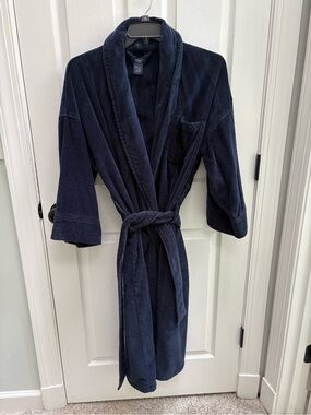 Izod Sleepwear Plush Dark Navy Cotton Robe